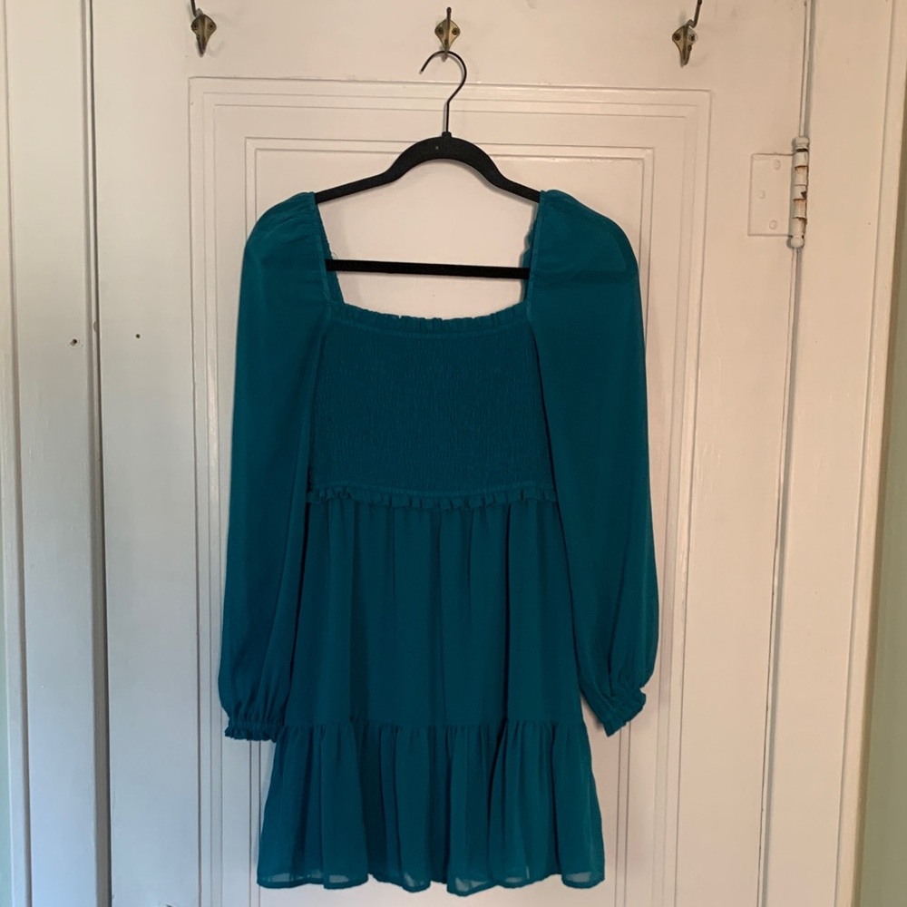 Shinestar Turquoise Dress with Square Neck